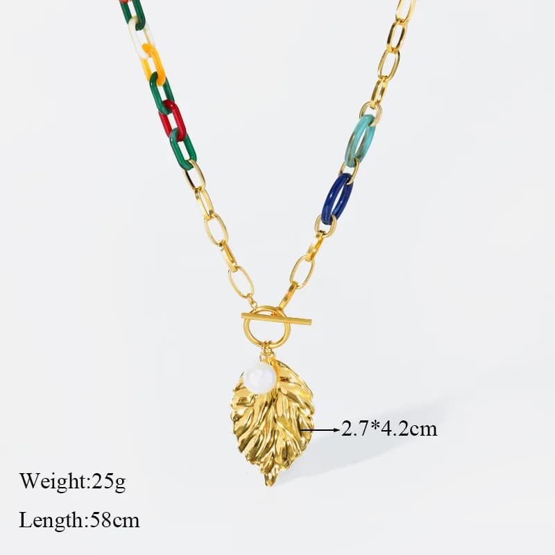 Large Acrylic Leaf Pendant Necklace