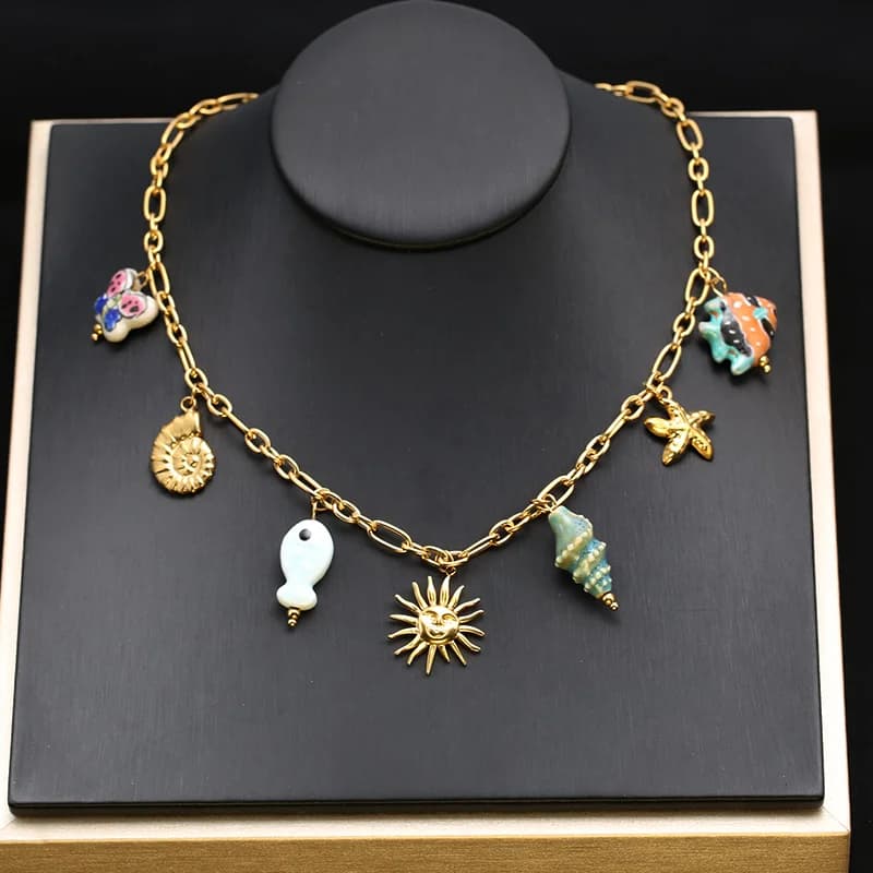 Shell Starfish Pendant Necklace, Ocean Style