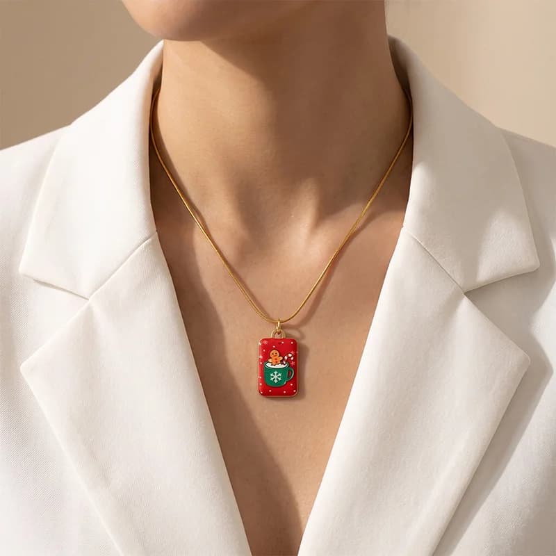 Reindeer Enamel Pendant Necklace