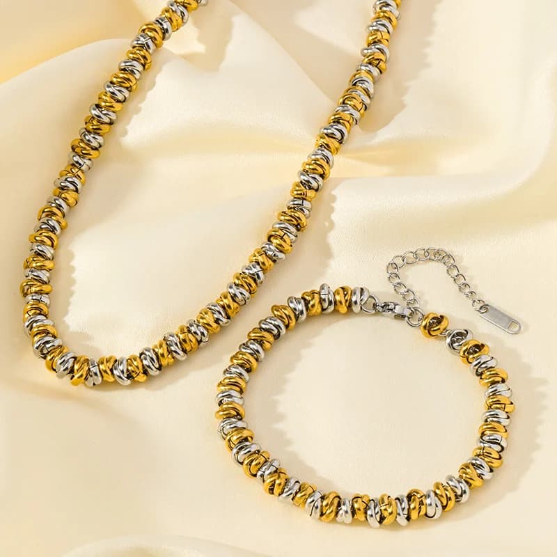 Two-Tone Chain Necklace and Bracelet Set