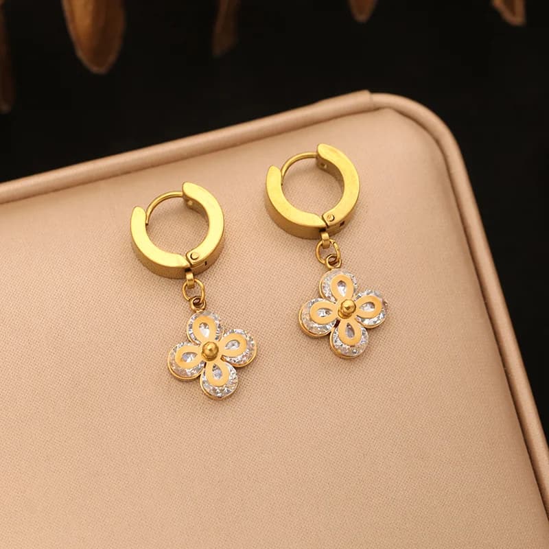Cherry Zircon Stud Earrings, Waterproof Stainless Steel
