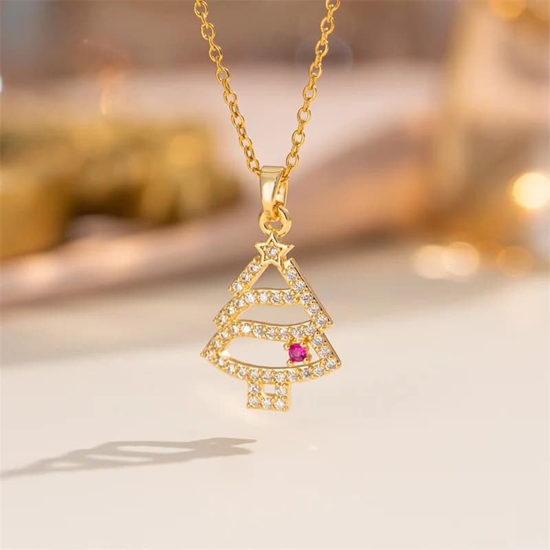 Christmas Tree and Snowflake Pendant Necklace