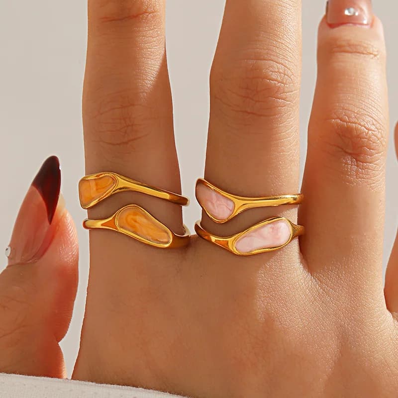 Irregular Enamel Adjustable Ring, Stainless Steel