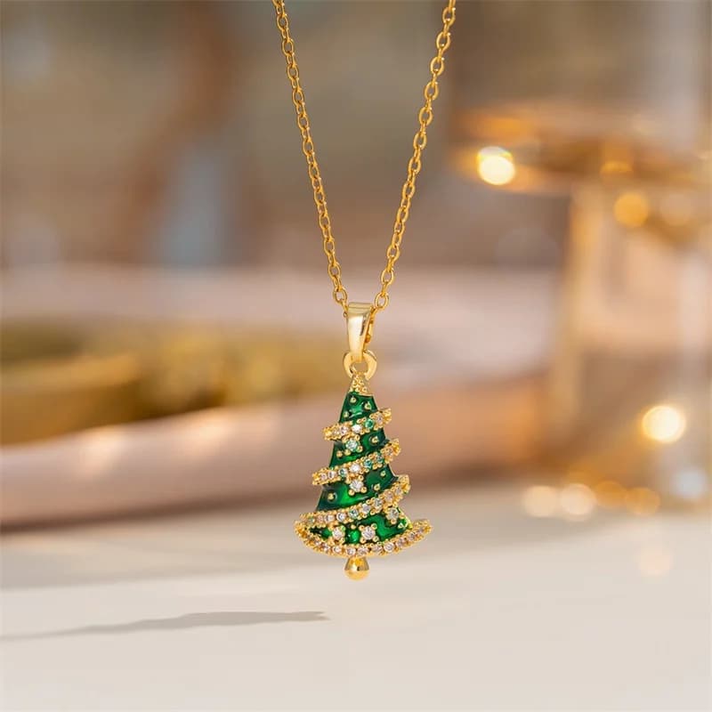 Christmas Tree and Snowflake Pendant Necklace