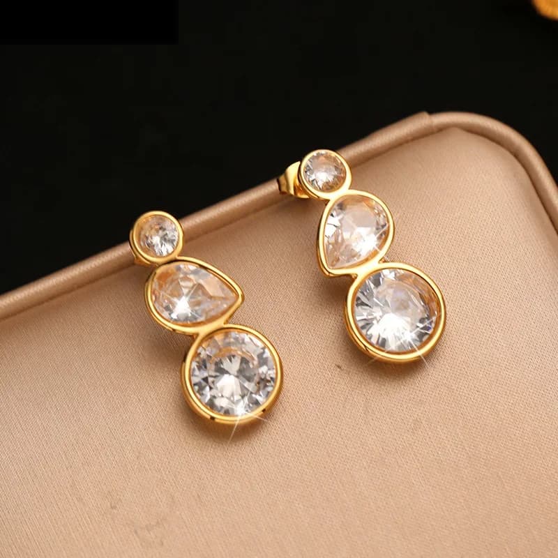 Stainless Steel Zircon Crystal Dangle Earrings