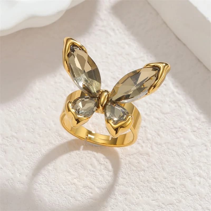 18K Gold Butterfly Zircon Adjustable Ring