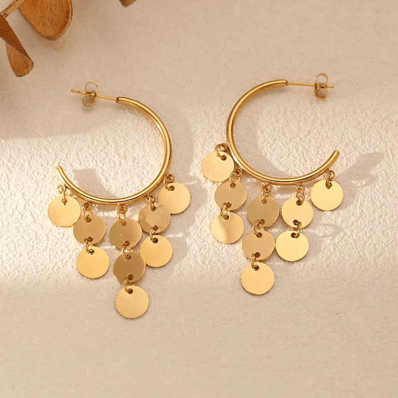 Shell Tassel Pendant Hoop Earrings
