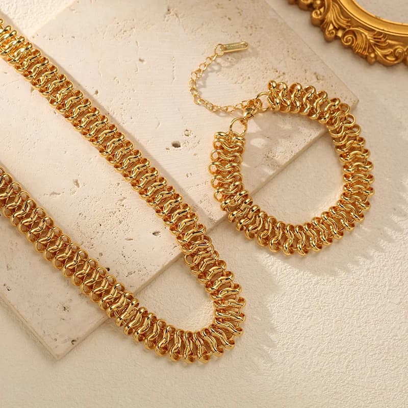 Gold Chunky Chain Necklace and Bracelet Set