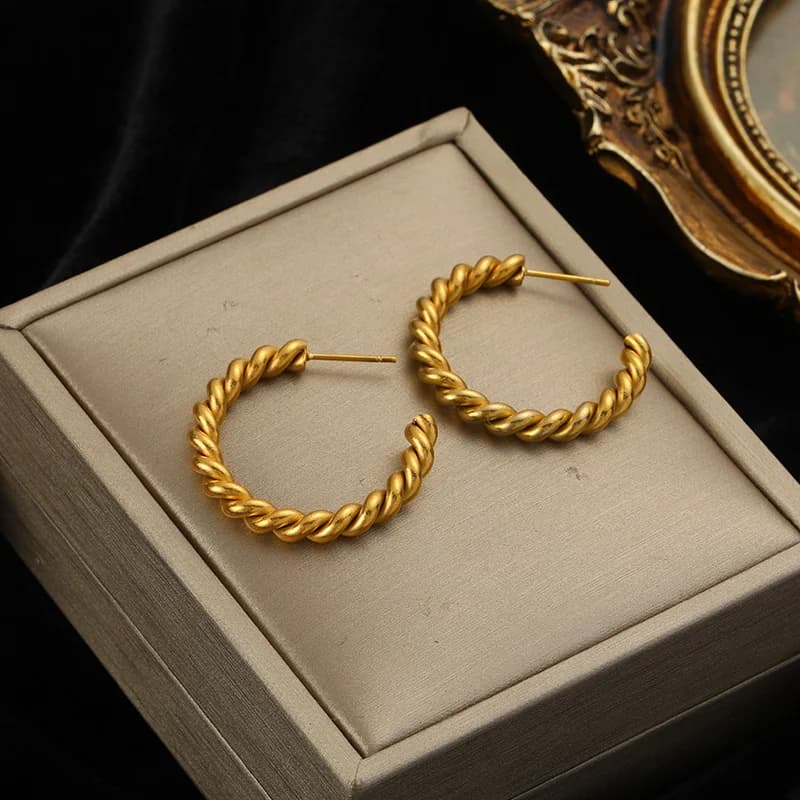 Simple Hoop Earrings, Gold Color Stainless Steel