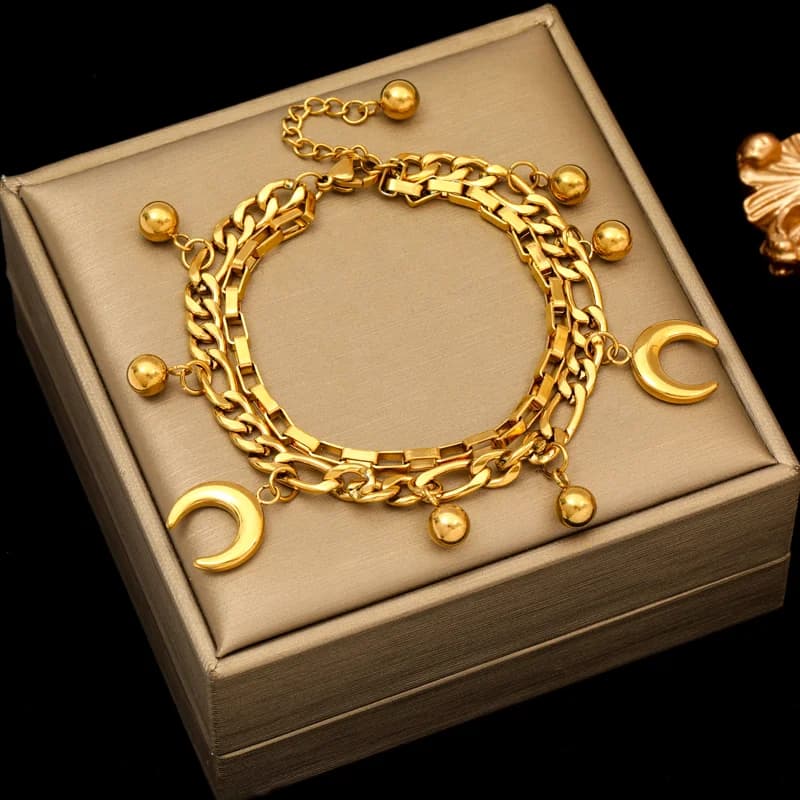 Reversible Heart Charm Bracelet, Gold Plated