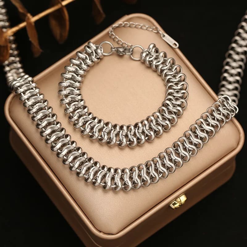 Gold Chunky Chain Necklace and Bracelet Set