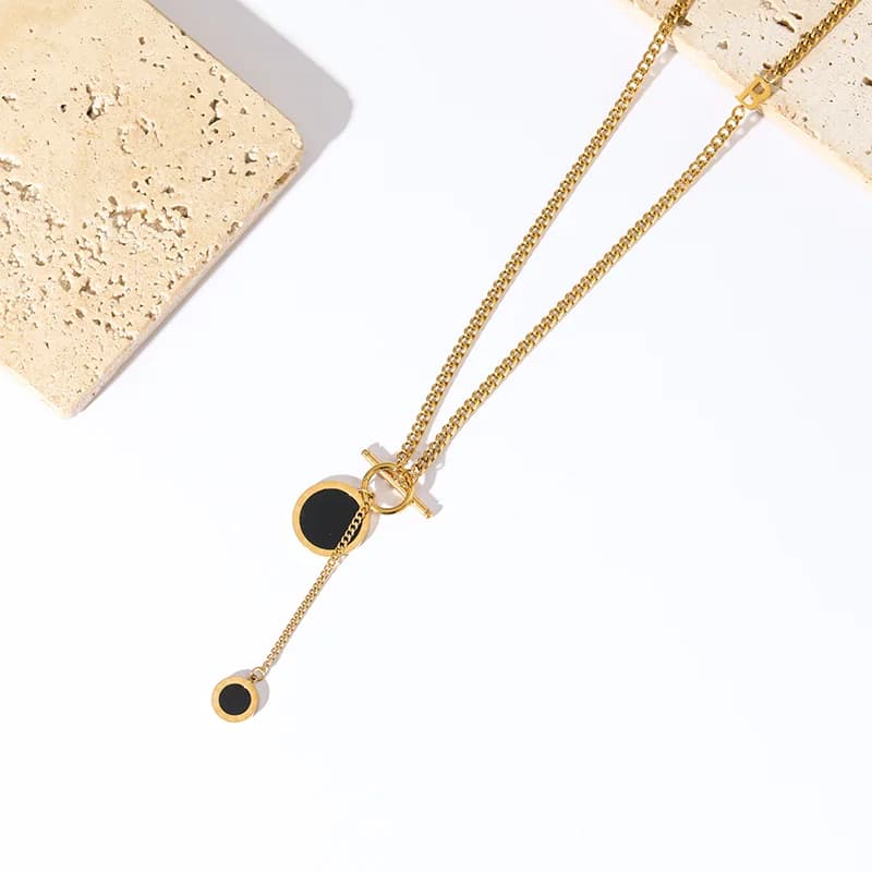 Round Black Long Pendant Necklace