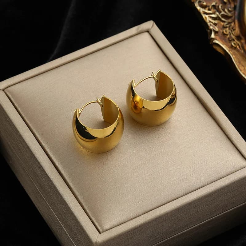 Simple Hoop Earrings, Gold Color Stainless Steel