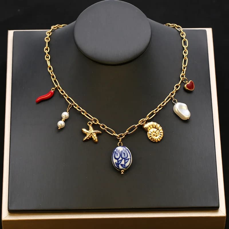 Shell Starfish Pendant Necklace, Ocean Style
