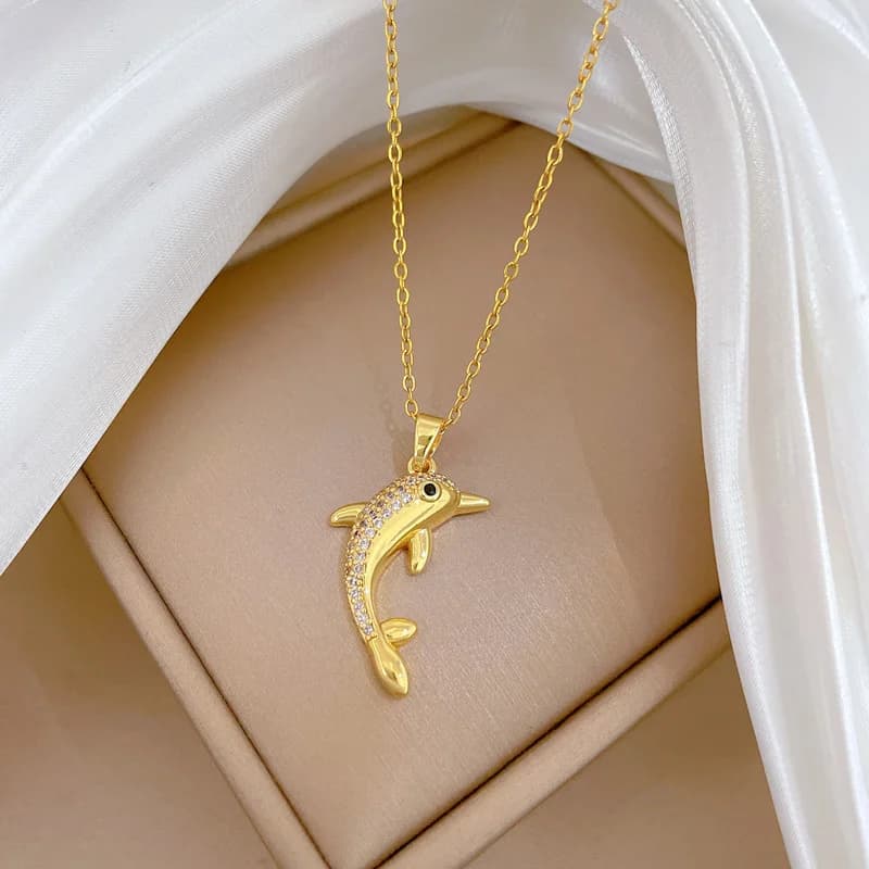Cubic Zirconia Dolphin Pendant Necklace