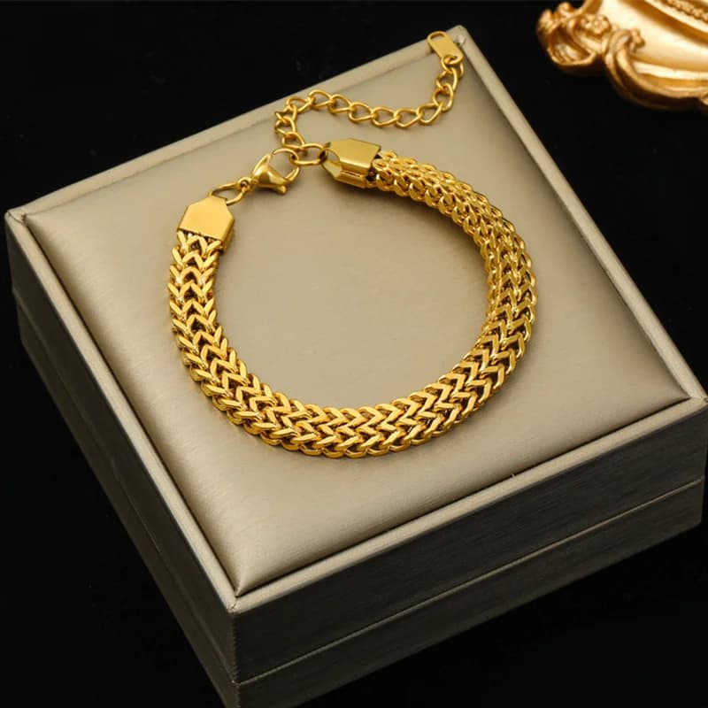 Zlati komplet debel verižni choker in zapestnica
