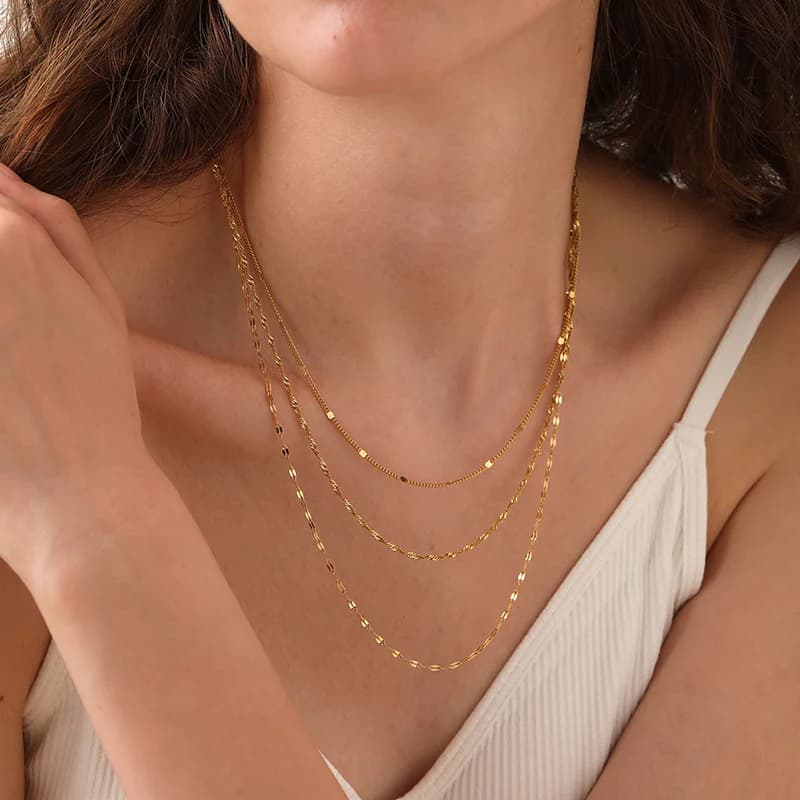 Stainless Steel Layered Stacking Chain Necklace