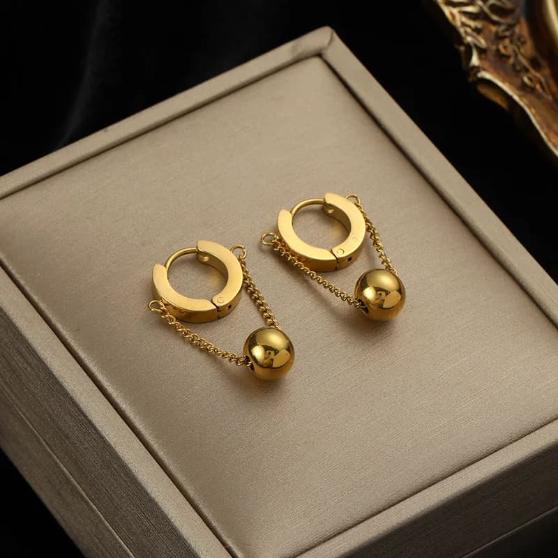 Simple Hoop Earrings, Gold Color Stainless Steel