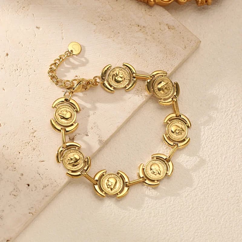 Gold Color Round Portrait Bangle Bracelet