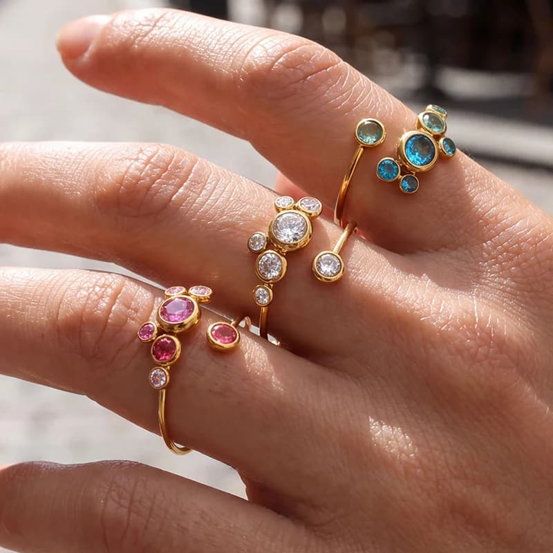 Colorful Cubic Zirconia Adjustable Ring